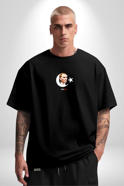 Angemiel Ataturk Inner Care - Infinity Black Oversize T-Shirt, Minimal Printed Men and Women