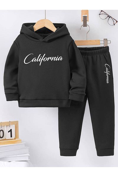 THEKONT California Handwritten Unisex Cotton Bottom Top Children's Tracksuit Set