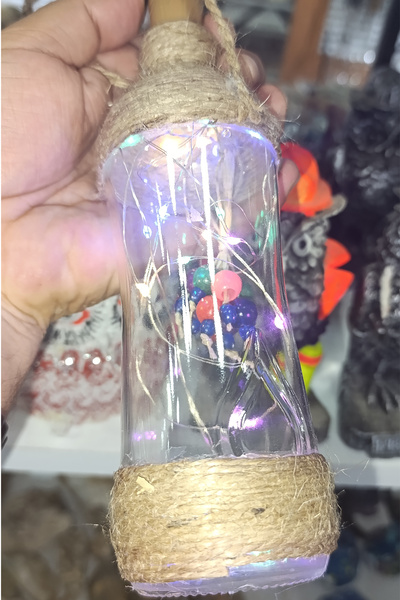 TAŞÇIZADE Cam Şise Üzerine Hasır Kaplı Led Lamba 25 cm