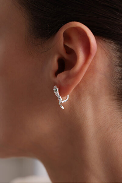 Nereze 925 Ayar Gümüş Rodyum Kaplama Zirkon Taşlı Yılan Model Küpe