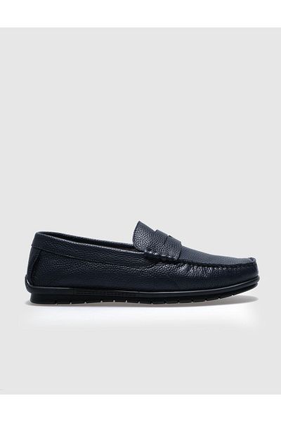 Cabani Genuine Leather Navy Blue Belted Men's Casual Shoes