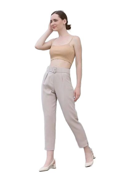 lodmela Belt And Pleat Detailed Fabric Trousers 1754 Mink