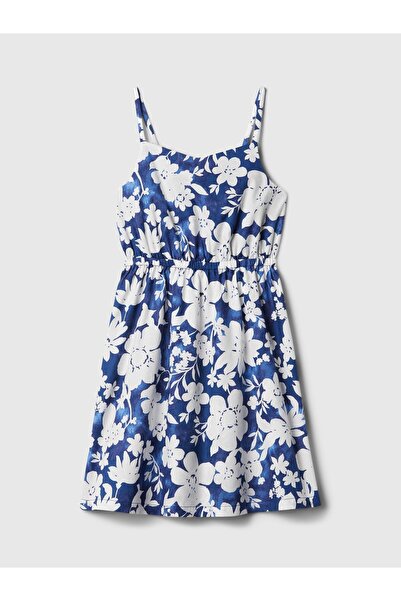 GAP Kız Çocuk Mavi Çiçek Desenli Midi Elbise