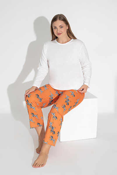 ModaLeaf Orange Color Long Sleeve Zebra Print Pajamas Set 105