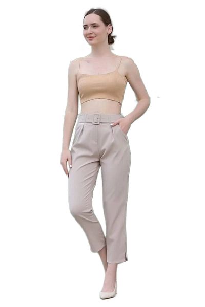 lodmela Belt And Pleat Detailed Fabric Trousers 1754 Mink