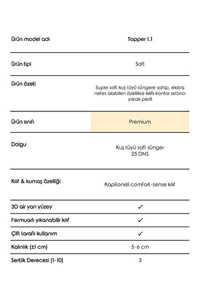 Mavi Ay Yatak Topper 1.1 - Konfor Arttırıcı Yatak Pedi - Kuş Tüyü Soft Sünger - Yıkanabilir Fermuarlı Kılıflı