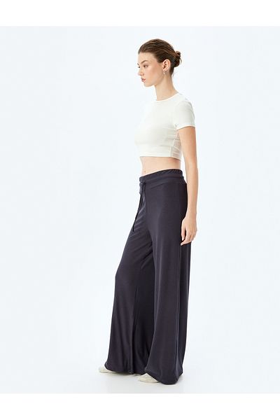 Koton Soft Textured Wide Leg Tie Waist Knitted Sleepwear Bottoms