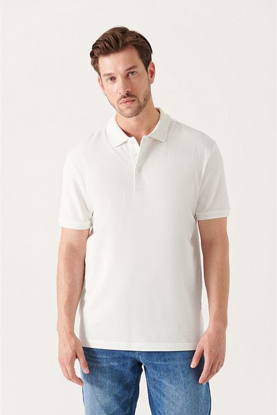 Avva Herren Weiß 100% Baumwolle Cool Halten Polo Kragen T-shirt E 001004