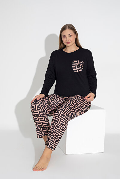 ModaLeaf Black Color Long Sleeve Labyrinth Print Pajamas Set 107