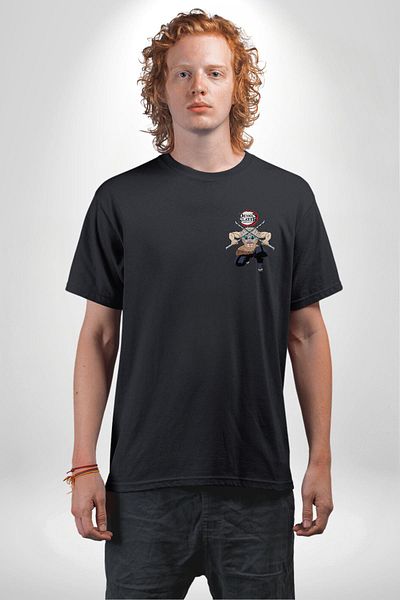 Angemiel Demon Slayer Inosuke Hashibira Anime Printed Oversize T-Shirt - Black, Men and Women