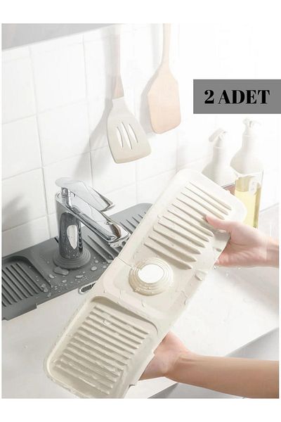 Nefiz Home White Water Holder - Protective Faucet Sink Dishwashing Sponge Mat for Kitchen and Bathroom (2 Pcs)