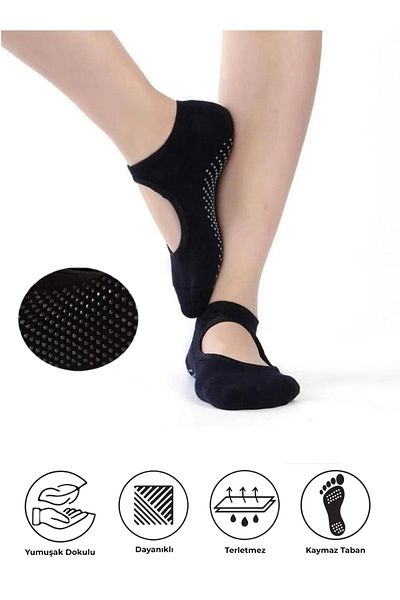 Dore Pack of 2 Open Top Non-Slip Sole Silicone Short Yoga and Pilates Socks