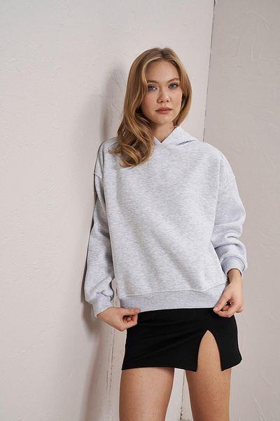TENA Hanorac de bază oversize cu glugă Snow Melange pentru femei