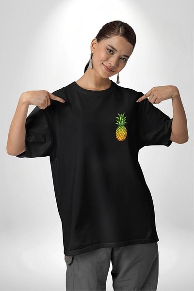 Angemiel Black Oversize Pineapple Printed Women's/Men's T-Shirt