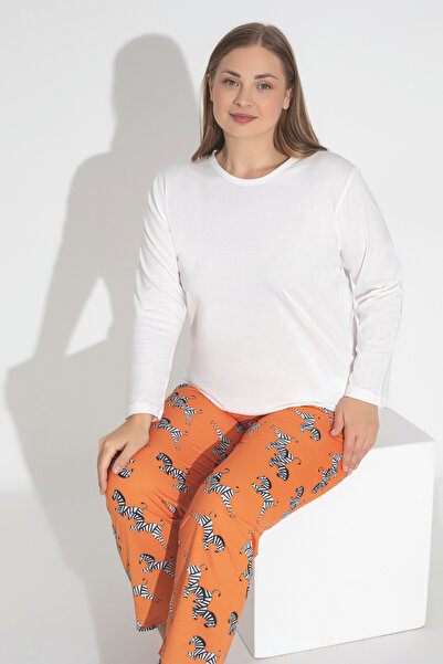 ModaLeaf Orange Color Long Sleeve Zebra Print Pajamas Set 105