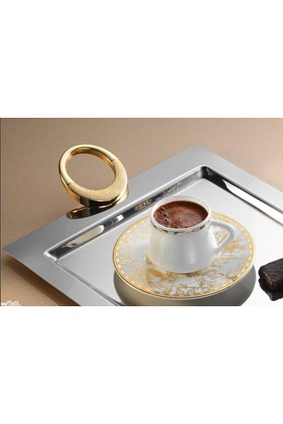 ÖzSa Home Tiamo Memory Coffee Premium - 18/10 Stainless Steel, Promise Engagement Serving Coffee Tray with Handles