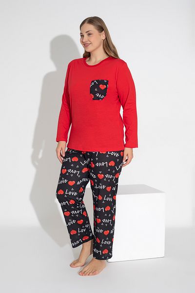ModaLeaf Red Color Long Sleeve Love and Heart Print Pajamas Set 108