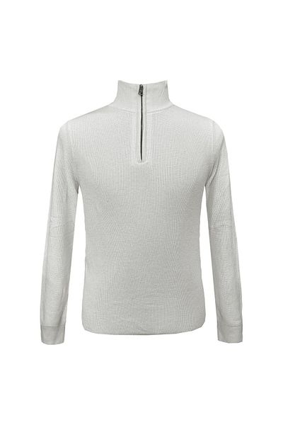 SÜVARİ Süvari Stand Collar Half Zippered White Knitted Knitwear