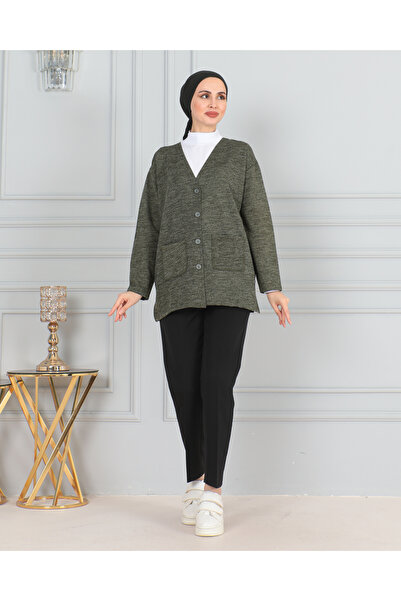 nacar çarşı Women's Mother Short Thin Buttoned Pocket Combed Cotton Cardigan ...