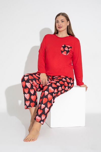 ModaLeaf Red Color Long Sleeve Heart Print Pajamas Set 104
