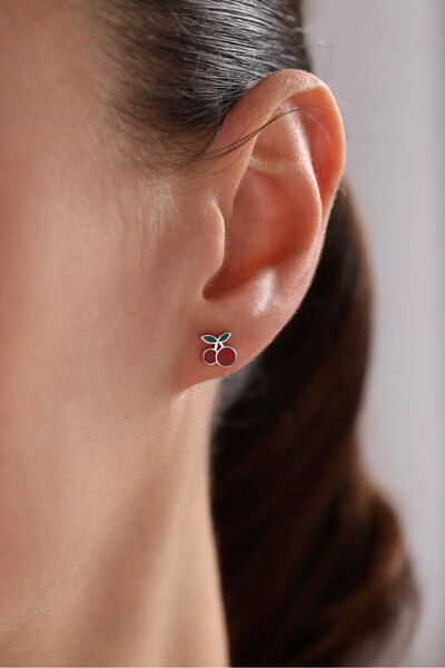 Nereze 925 Ayar Gümüş Rodyum Kaplama Minik Kiraz Küpe