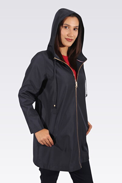 TOLGA SARAÇOĞLU 60122 СИНІЙ ТРЕНЧКОТ З КАПЮШОНОМ