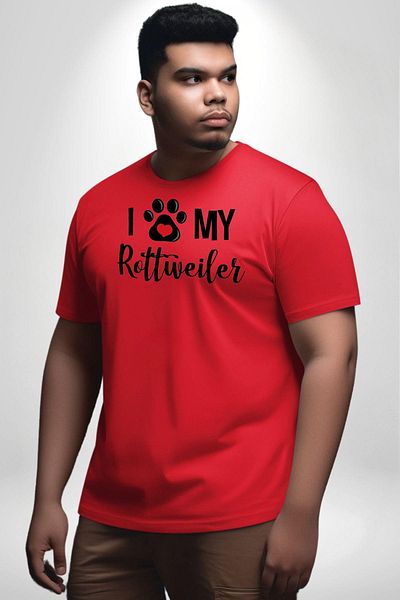 Angemiel تي شيرت أحمر كبير الحجم منقوش من Rottweiler - للجنسين، مطبوع من الأمام