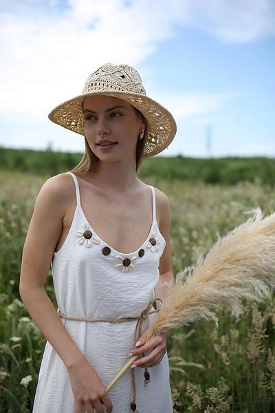 TENA Rochie de damă ecru - frânghie cu bretele și detalii Oyster