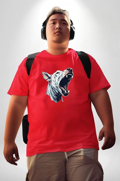 Angemiel تي شيرت أساسي للجنسين من Bull Terier Dog Barking - أحمر، مقاس كبير، للرجال والنساء