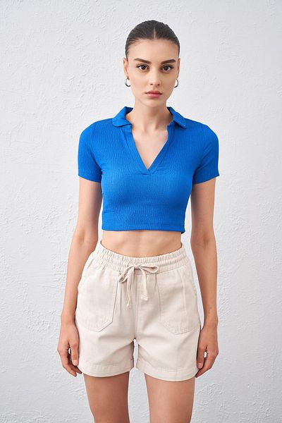 TENA Saks Polo Guler Wrap Fabric Crop pentru damă
