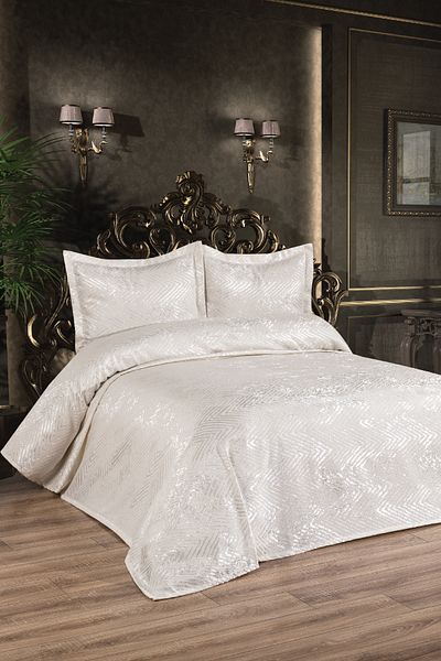 VENADORA Jacquard Chenille Double Piece Set - 3 Piece Cream