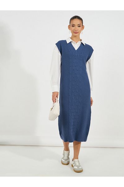 Styli Cable Knit Sweater Midi Dress