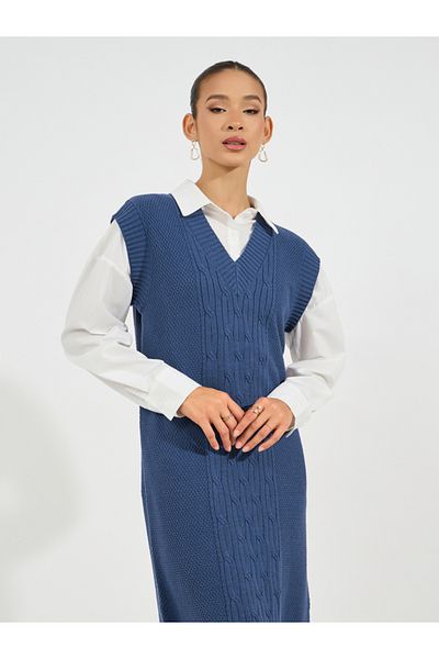 Styli Cable Knit Sweater Midi Dress
