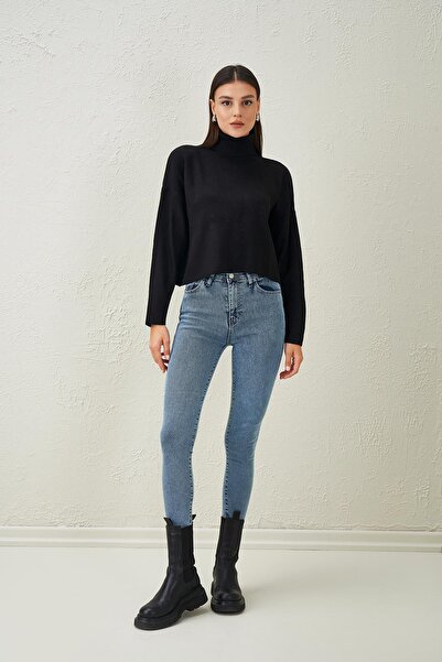 TENA Women's Black Turtleneck Skirt Plain Knitwear Sweater