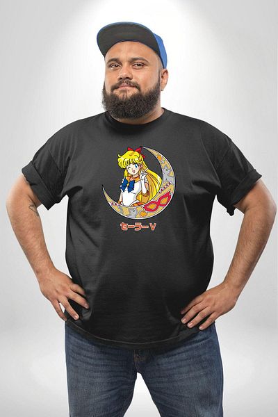 Angemiel تي شيرت أسود كبير الحجم للجنسين بنمط الرسوم المتحركة Sailor Moon