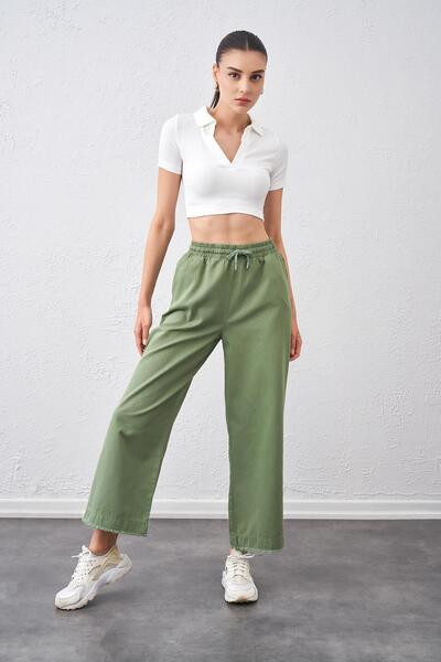 TENA بنطال نسائي كاكي بخصر عريض وخياطة واسعة