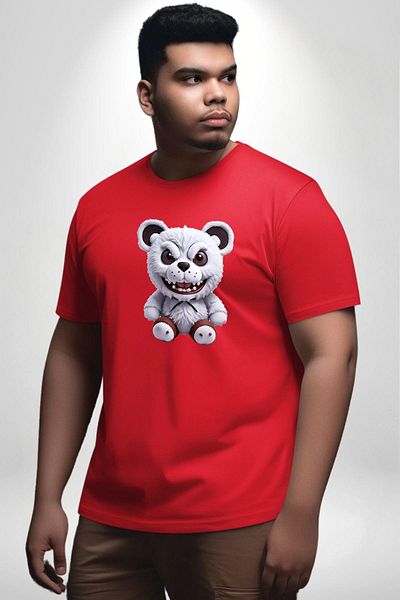 Angemiel تي شيرت أحمر للجنسين مقاس كبير من Freddy Scary Bear - مطبوع من الأمام