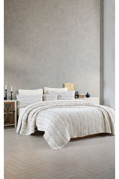 destinyhometex Light and Ultra Soft Striped Muslin Quilt - Fringeless 260X280/2 Pcs 50X70 cm Pillowcase Set