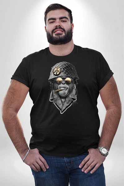 Angemiel تي شيرت أسود كبير الحجم للجنسين - طباعة أمامية من Soldier Gorilla Commander