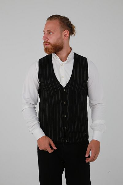 DAKSEL Brg Black Color Men's Buttoned Sports-Classic Knitwear Vest
