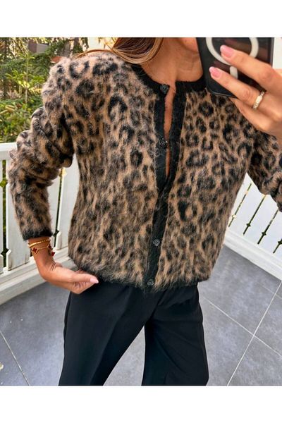 Bolesa Suadiye Cardigan din tricotaje cu model leopard