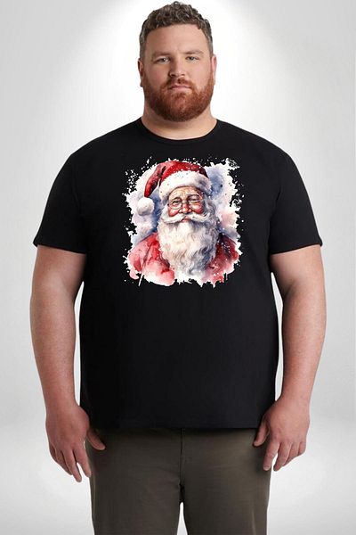 Angemiel تصميم السنة الجديدة - تي شيرت أساسي أسود كبير الحجم للجنسين من Happy Santa
