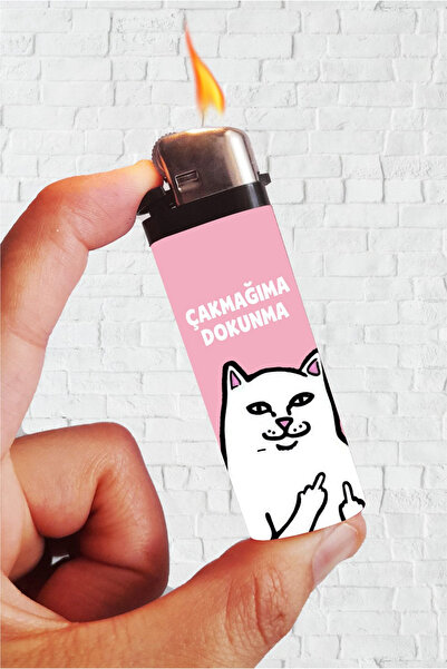 SARANG Çakmağıma Dokunma Kedi Pembe Baskılı Full Kaplamalı Gazlı Çakmak