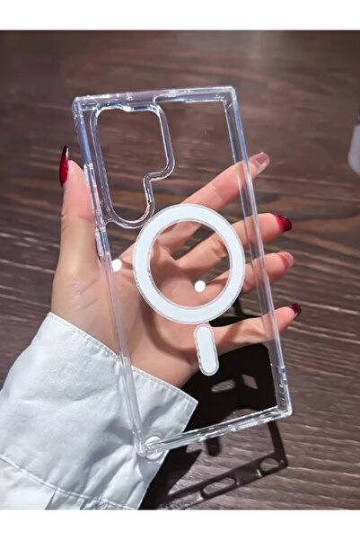 eyl techno Galaxy S24 Ultra Uyumlu Kılıf Magsafe Wireless Kablosuz Şarj Destekli Sert Silikon Şeffaf Kapak