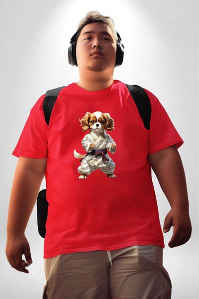 Angemiel تي شيرت Cavailer King Charles Spaniel - أحمر مقاس كبير أساسي للجنسين