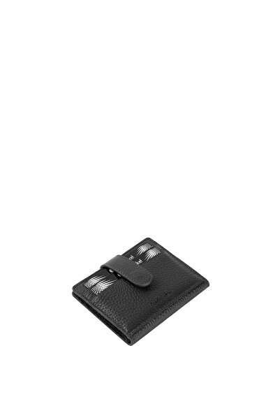 CENGİZ PAKEL Cengiz Pakel Women's Mini Genuine Leather Card Holder with Snap Detail - 2509 - Black