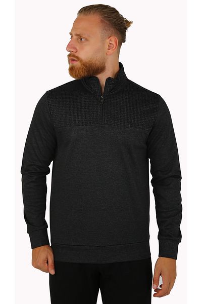 DAKSEL Hanorac negru cu guler vertical, cu model, jacquard, pentru bărbați