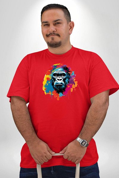 Angemiel تي شيرت Red Monkey Gorilla Pattern - مقاس كبير للجنسين