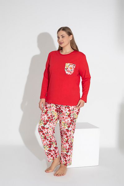 ModaLeaf Red Color Long Sleeve Floral Print Pajamas Set 111