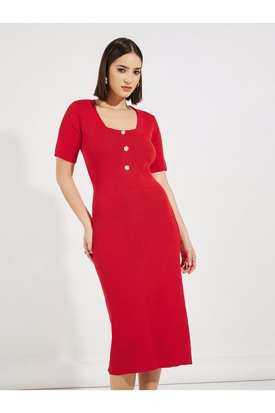 Styli Rib Knit Scoop Neck Sweater Midi Dress